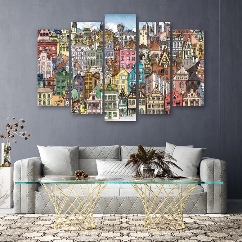 Leinwandbild 5 teilig, Fröhliche Stadt 