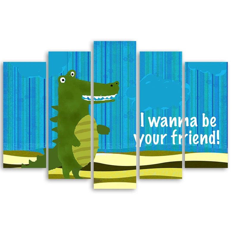 Leinwandbild 5 teilig, Crocodile Tiere Cartoon 