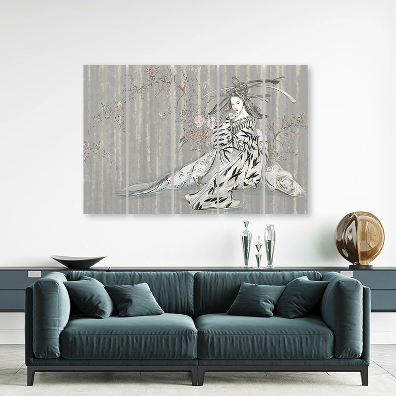 Leinwandbild 5 teilig, Traditioneller japanischer Geisha 
