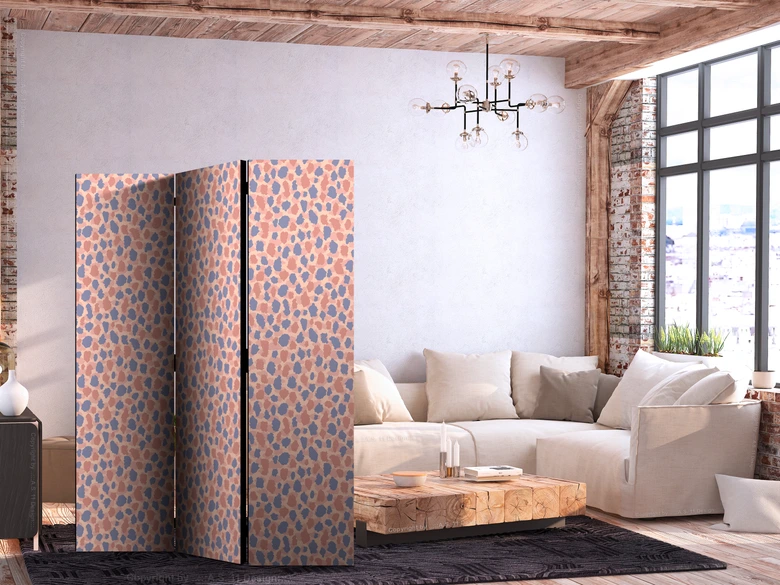 Paravent, Raumteiler freistehend, Trennwand - Giraffe Pattern - Colorful Animal Pattern in Blue-Pink Spots 