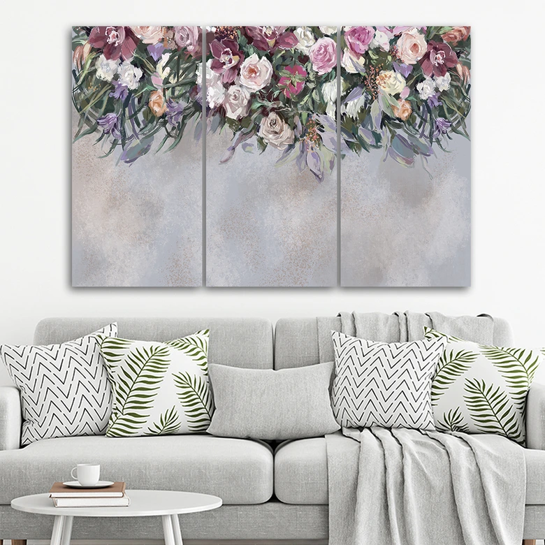 Leinwandbild 3 teilig, Blumen überwachsen 