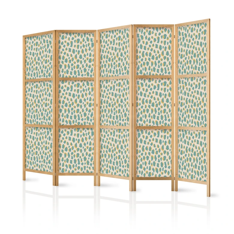 Japanischer Paravent, Raumteiler freistehend, Trennwand - Giraffe Pattern in Turquoise Spots 
