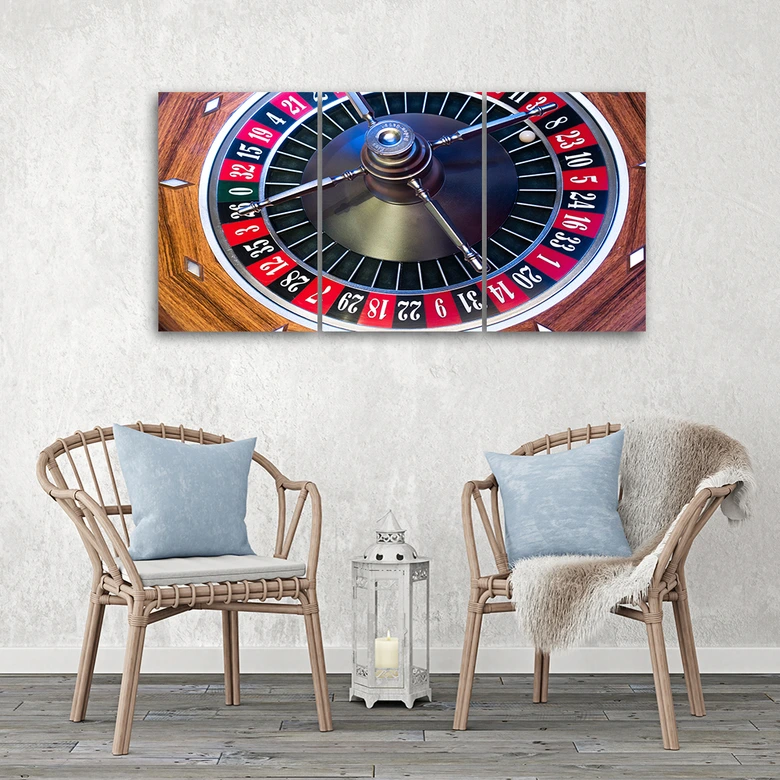 Leinwandbild 3-teilig, Roulette Poker Glücksspiel 