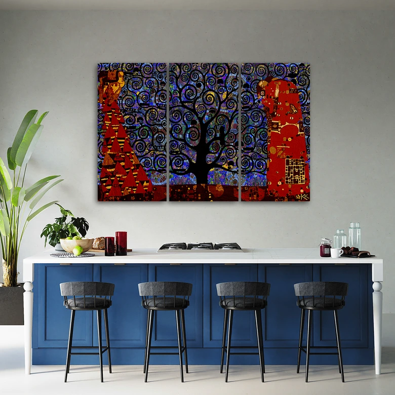 Leinwandbild 3 teilig, Blauer Baum des Lebens Abstraktion 
