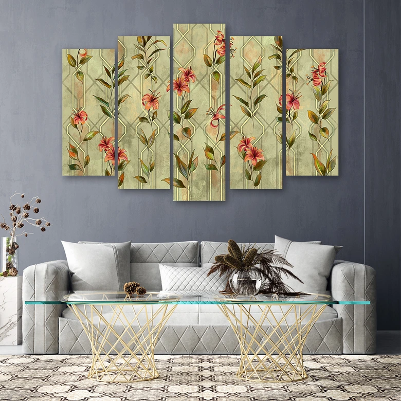 Leinwandbild 5 teilig, Lilia gelbe Blume 