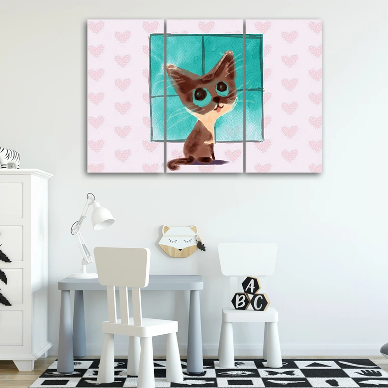 Leinwandbild 3-teilig, Kleine Katze 