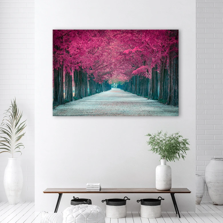 Leinwandbild, Avenue von rosa Bäumen 