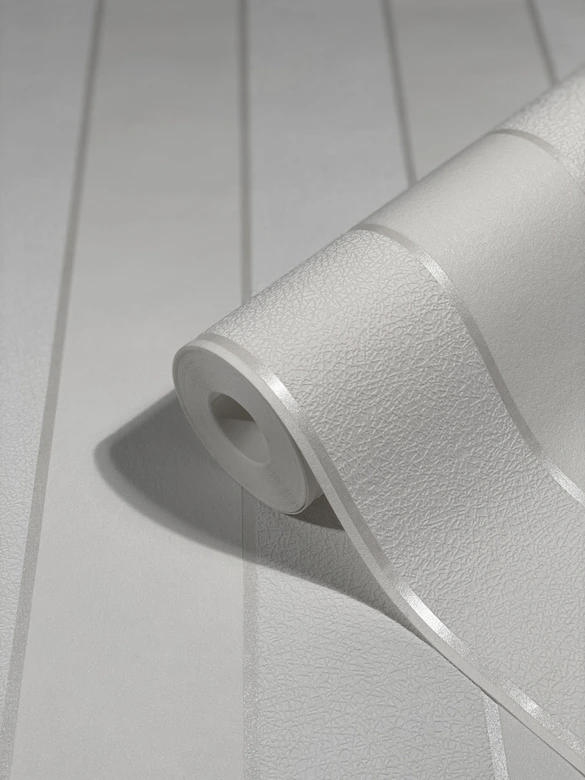 Vliestapete mit leicht glänzenden Blockstreifen weiß, grau Streifen 