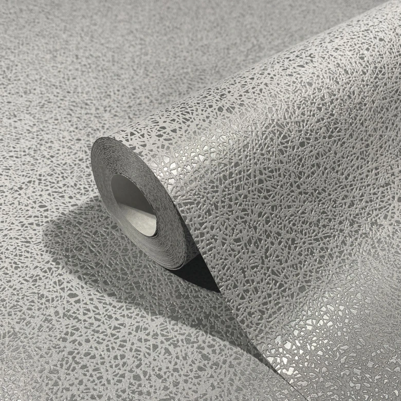 Vliestapete mit glänzender Struktur grau, silber Uni 