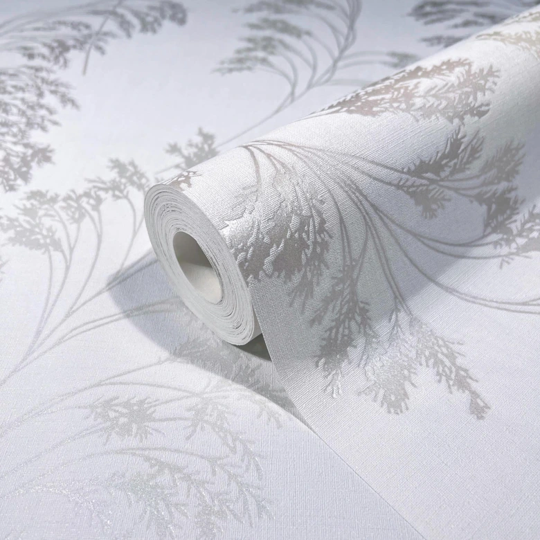 Vliestapete mit sanftem Blattmotiv weiß, pearl Floral 