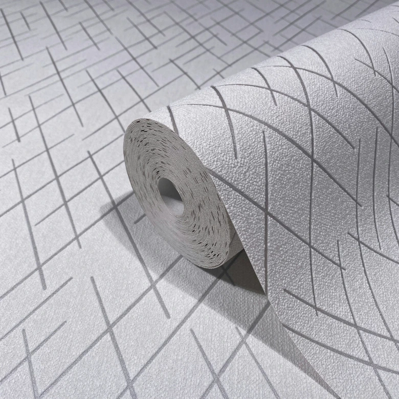 Vliestapete mit geometrischen Rauten grau, beige Grafisch 