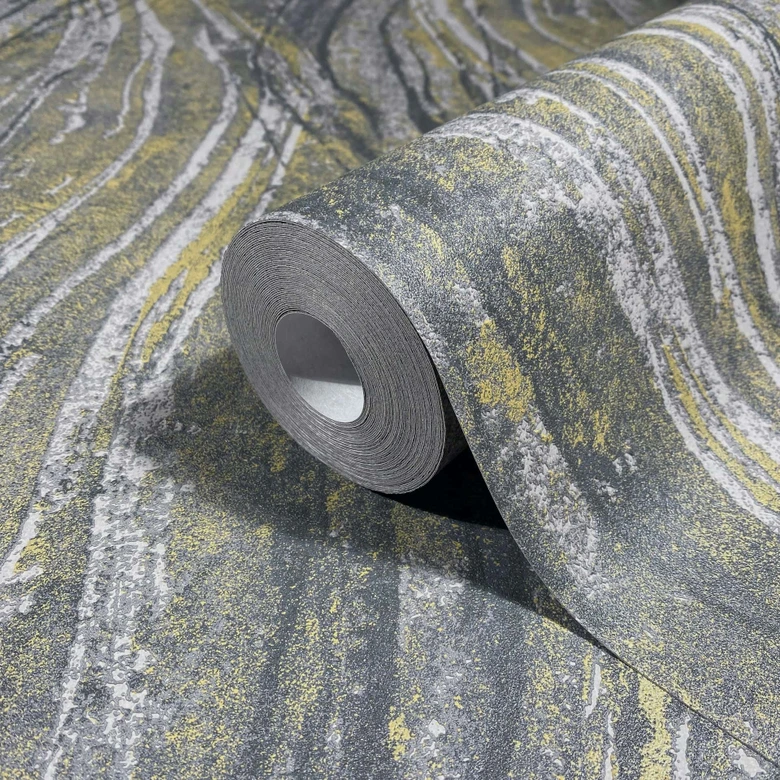 Icke-vävd tapet betong, vågor grafisk modern i grått 