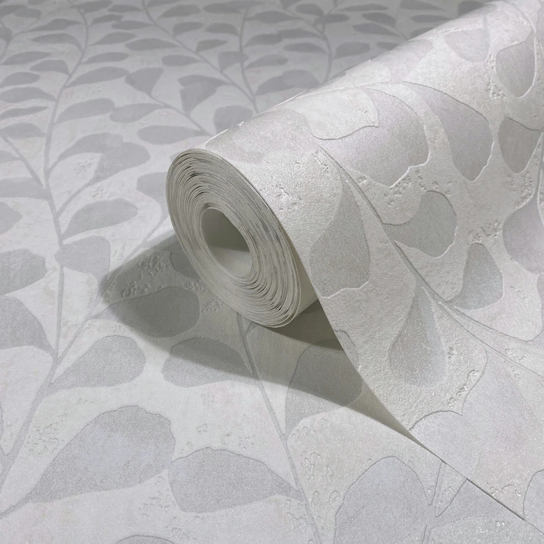Vliestapete Blätter, Beton Floral Natur in Weiß 