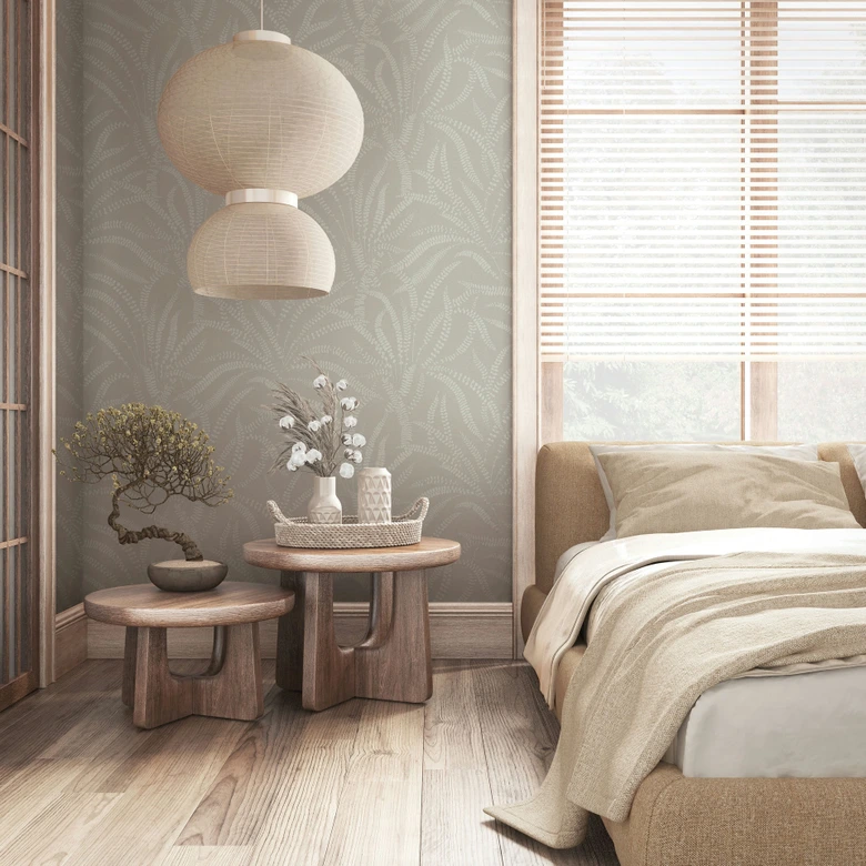 Vliestapete Blätter, Ranken Floral Natur in Grau Beige 