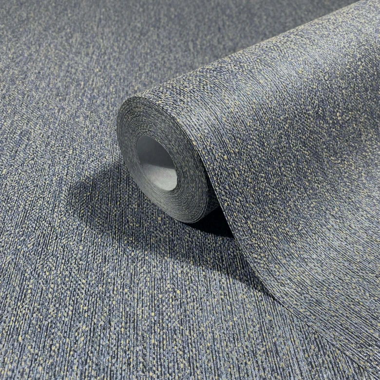 Papel pintado no tejido liso, textil liso clásico en azul 