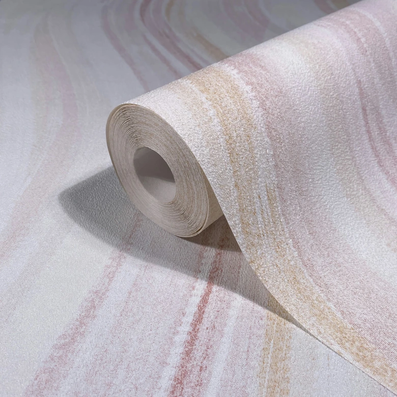 Papel pintado no tejido ondas, rayas gráfico moderno mate en blanco rojo 