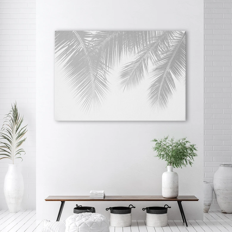 Leinwandbild, Graue Palmenblätter 