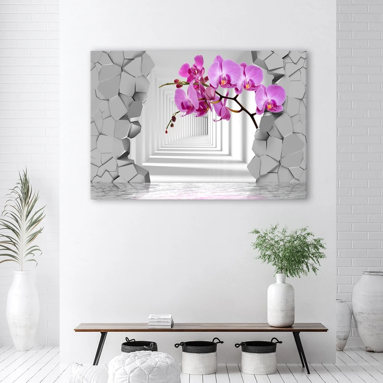 Canvasbillede, Orkidé abstrakt 3D 