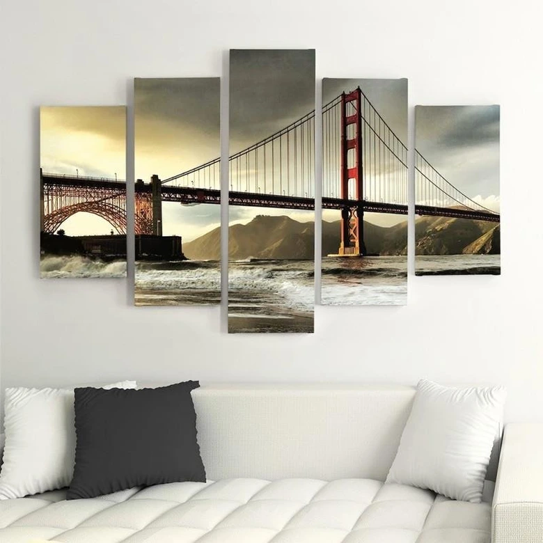 Leinwandbild 5 teilig, Golden Gate Bridge 