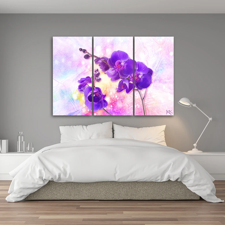 Leinwandbild 3 teilig, Lila Orchideenblume 