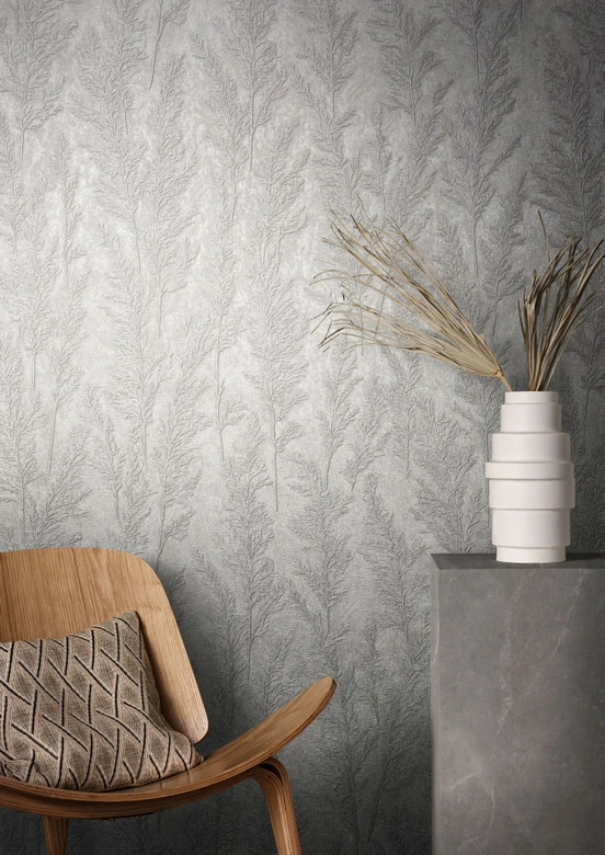 Vliestapete mit feinen Ästen grau Floral 