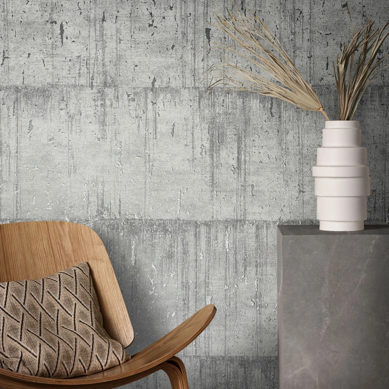 Vliestapete mit glänzender Betonoptik grau Struktur 