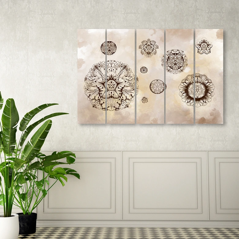Leinwandbild 5 teilig, Florale geometrische Formen 