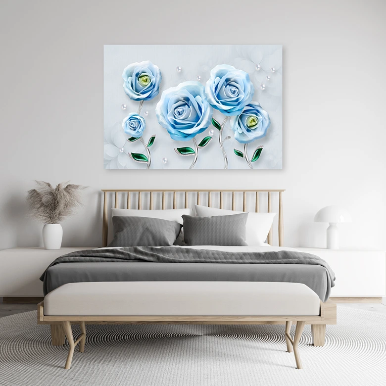 Leinwandbild, Blaue 3D Rosen Blume 