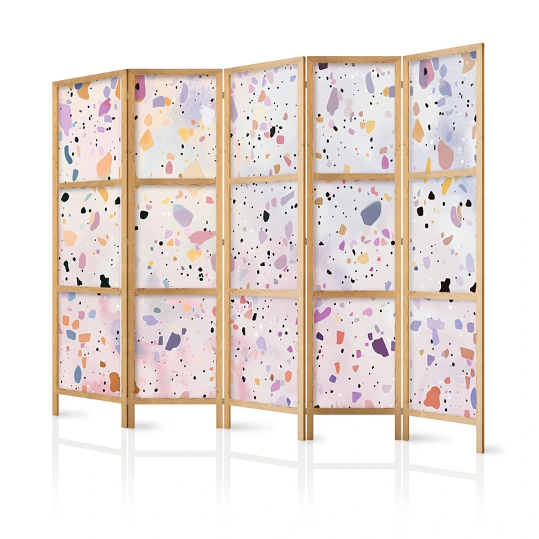 Japanischer Paravent, Raumteiler freistehend, Trennwand - Confetti-Style Terrazzo: Purple-Pink Pattern 