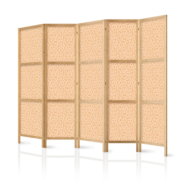 Japanischer Paravent, Raumteiler freistehend, Trennwand - Tiny Dots - Optimistic Pattern in Peach Colors. 