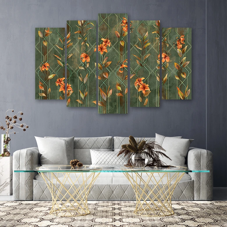 Leinwandbild 5 teilig, Lilia gelbe Blume 
