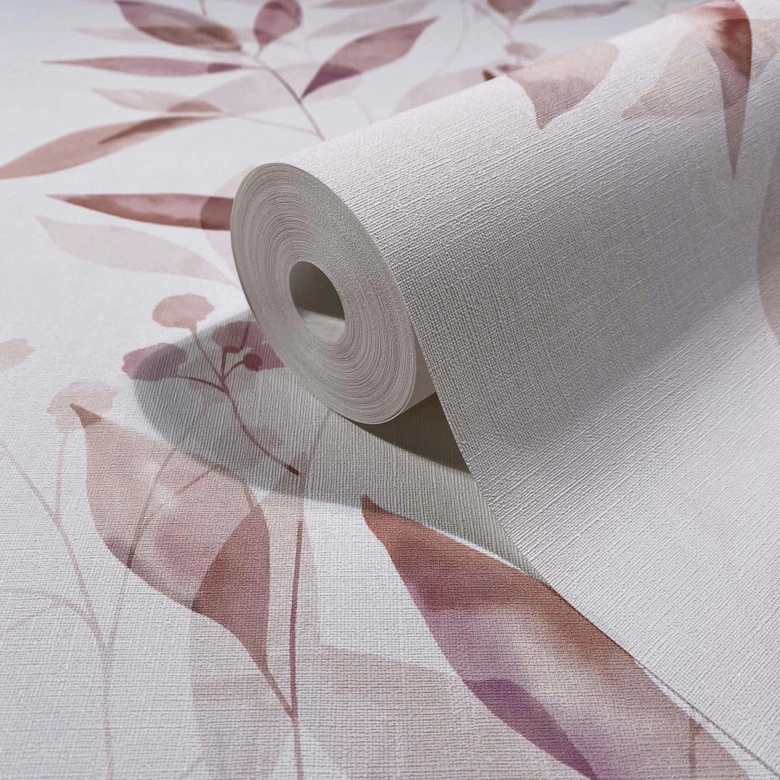 Vliesbehang bladeren bloem natuur mat in wit rood 