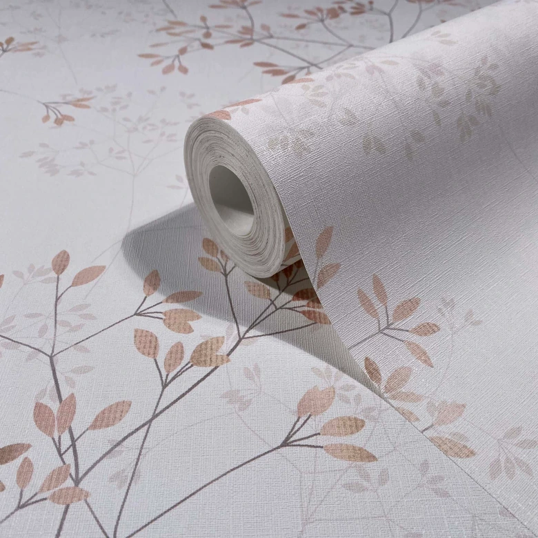 Vliestapete Blätter Floral Natur matt in Weiß Rot 