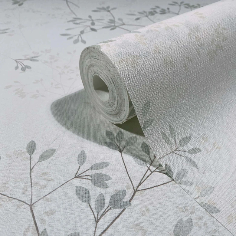 Vliestapete Blätter Floral Natur matt in Weiß Grün 