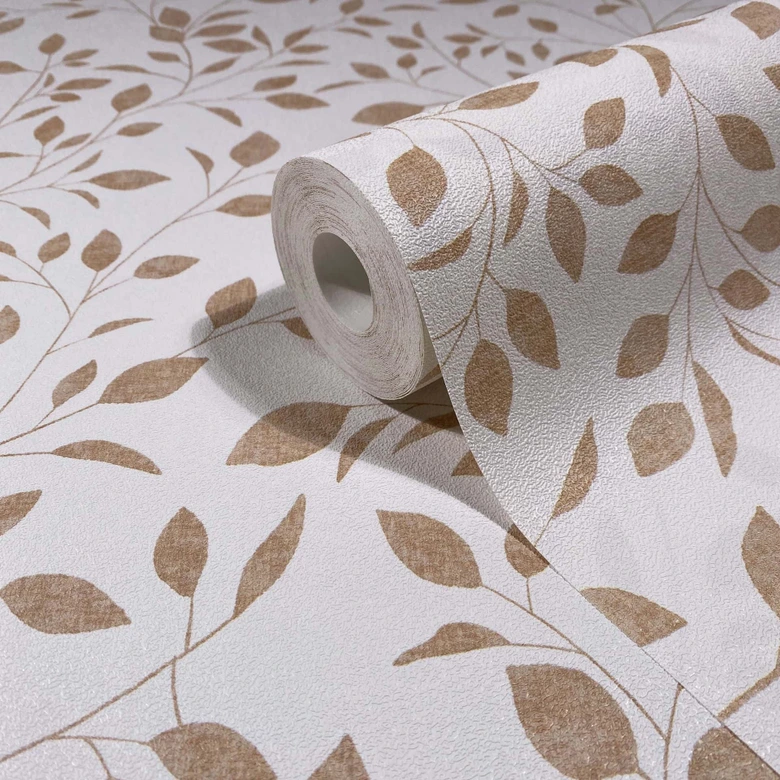 Vliestapete Blätter Floral Natur matt in Weiß Beige 
