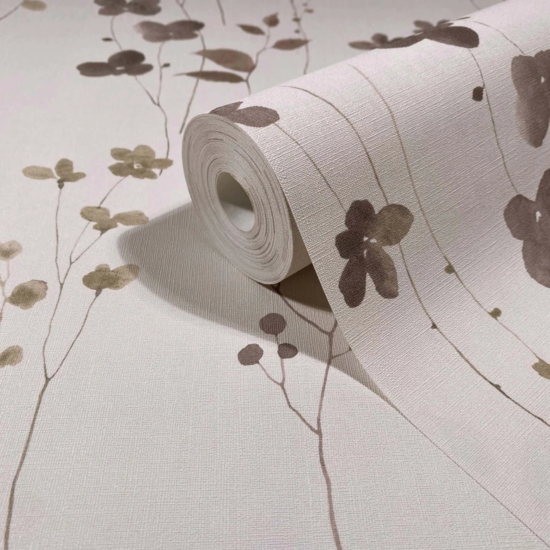 Vliestapete Blätter, Äste Floral Natur matt in Beige 