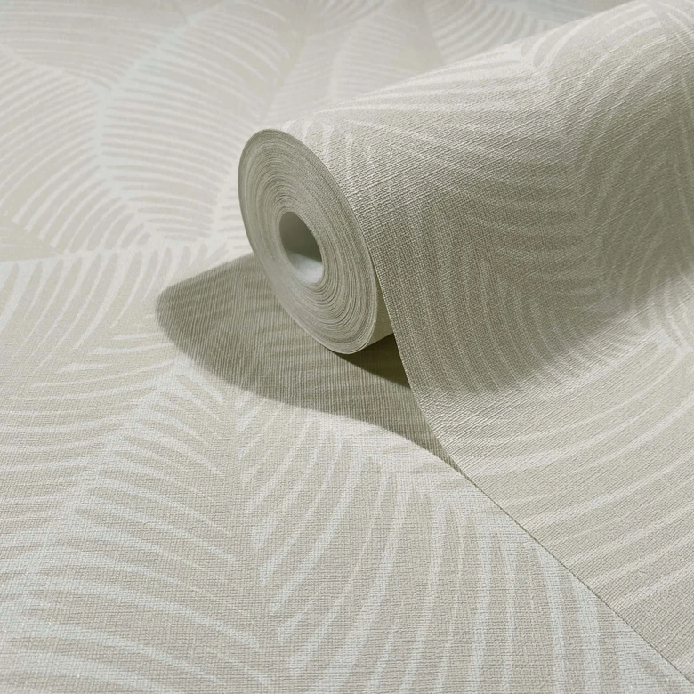 Papel pintado no tejido hojas naturaleza floral mate en beige 