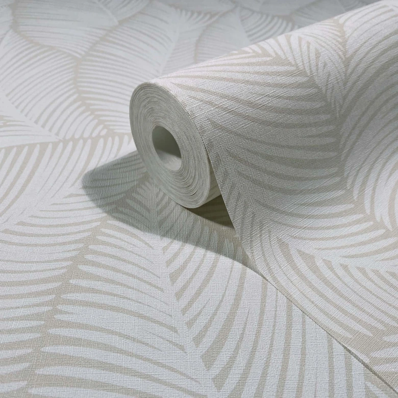 Vliestapete Blätter Floral Natur matt in Weiß Beige 