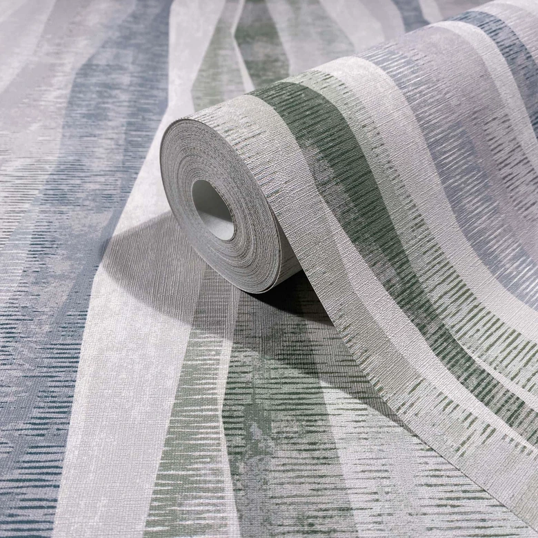 Vliesbehang strepen grafisch modern mat in grijs groen 