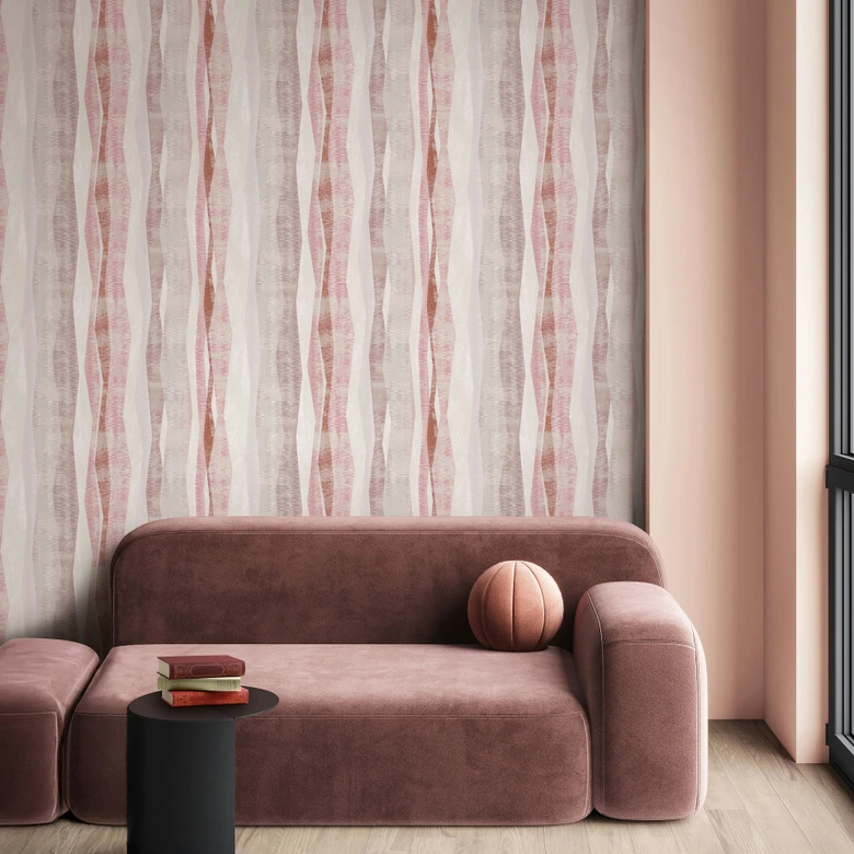 Tapeta z włókniny w pasy graficzny nowoczesny mat w kolorze czerwono-szarym 