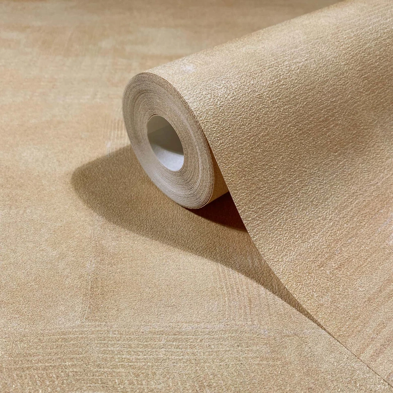 Papel pintado no tejido aspecto escayola, aspecto hormigón liso geométrico mate en beige 