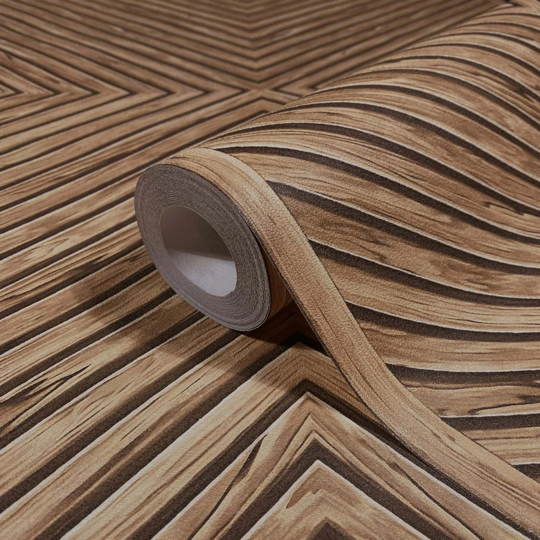 Vliestapete Holz, Geometrisch Holzoptik Geometrisch, Landhaus matt in Braun 