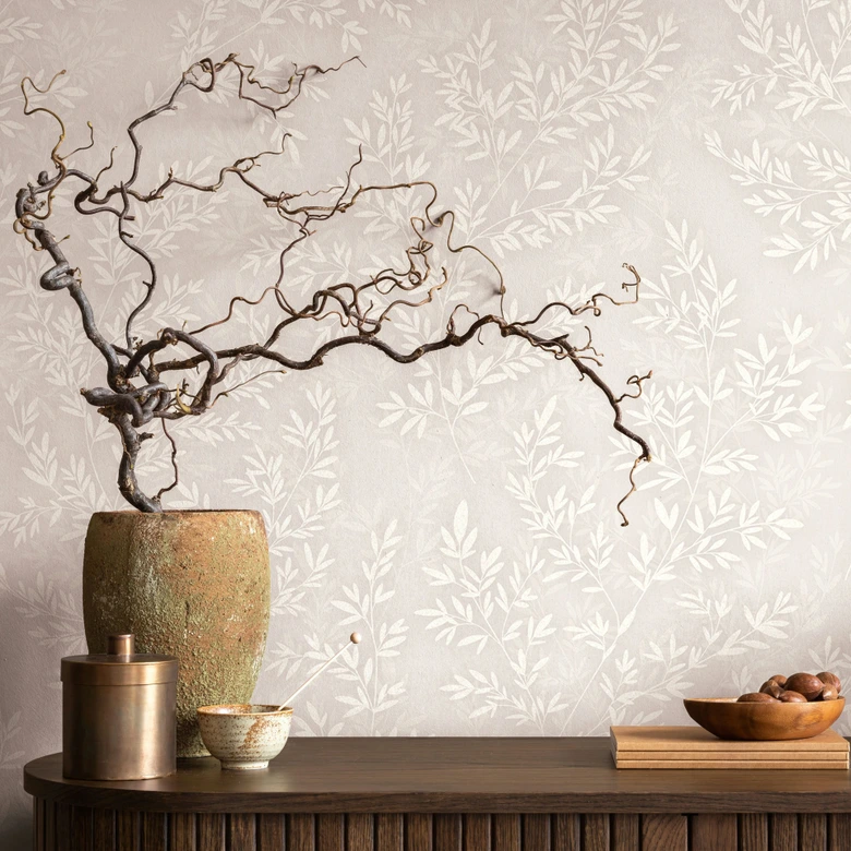 Vliestapete Blätter Floral Natur matt in Grau Beige 