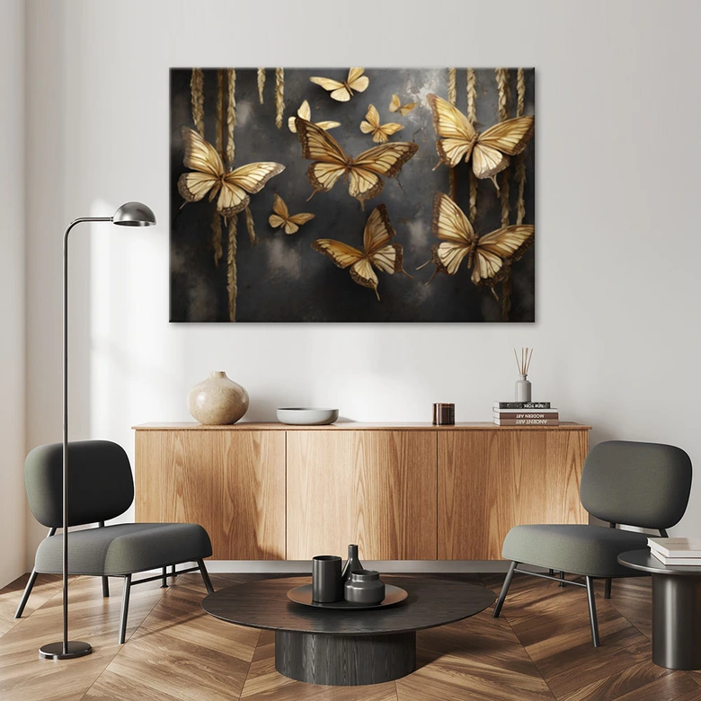 Leinwandbild, Goldene Schmetterlinge 