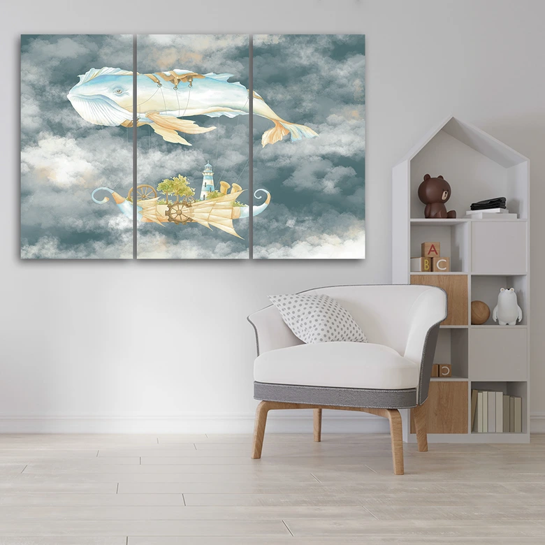 Leinwandbild 3 teilig, Fliegerwal und Schiff 