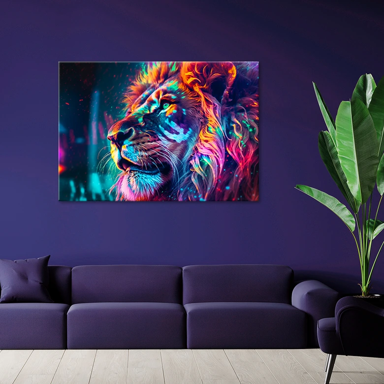 Leinwandbild, Neon Tier Löwe Ai 