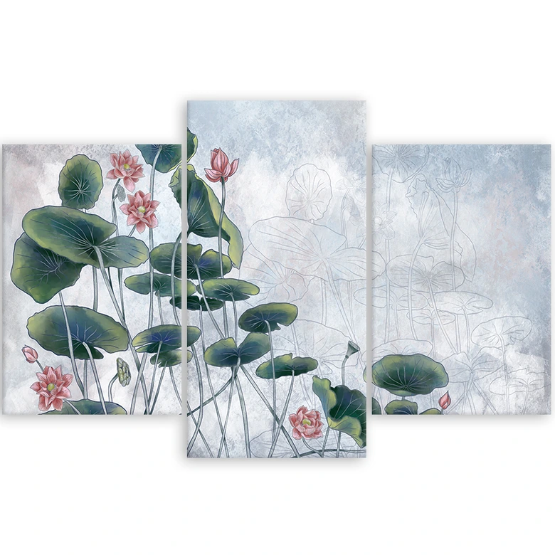 Leinwandbild 3 teilig, Rote Wasserlilie 