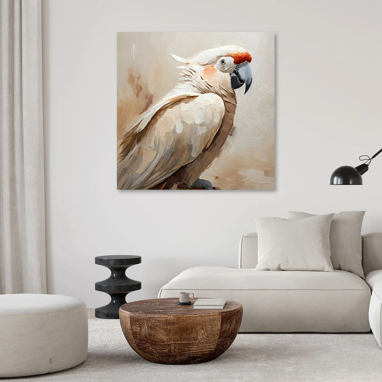 Leinwandbild Vogel Papagei beige gemalt 