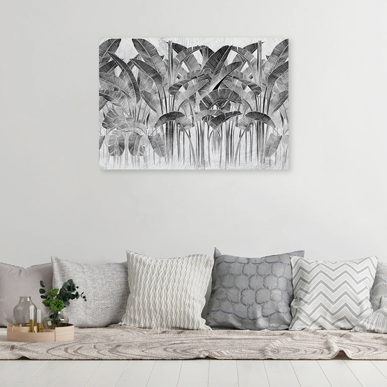 Tableau sur toile, Feuilles de bananier grises 