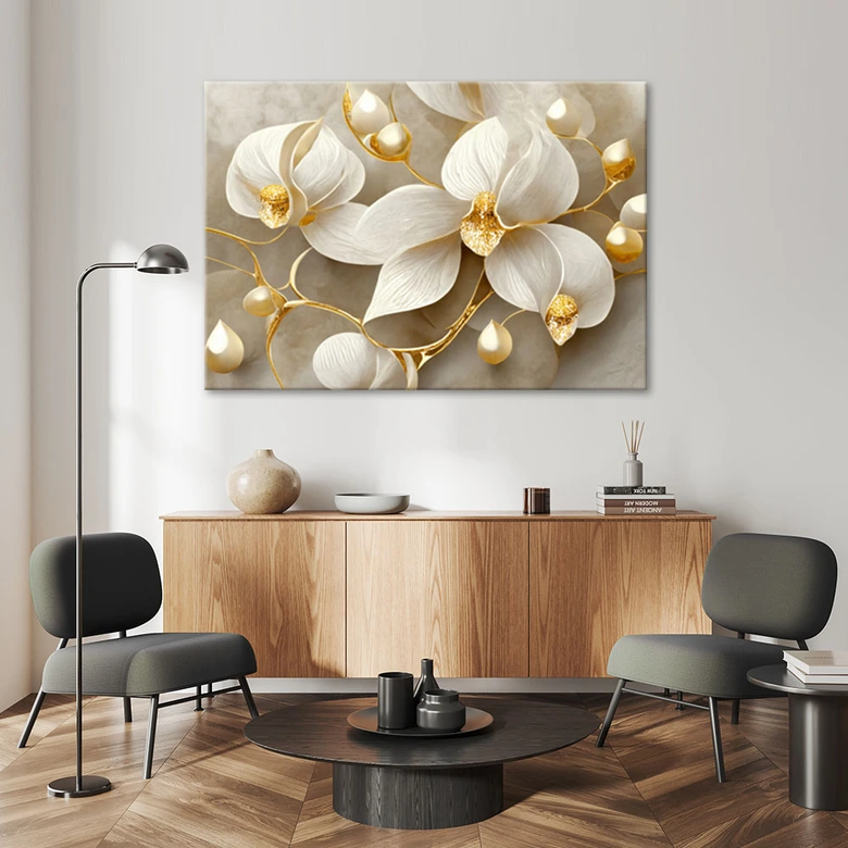 Leinwandbild, Orchidee glamourös gold 
